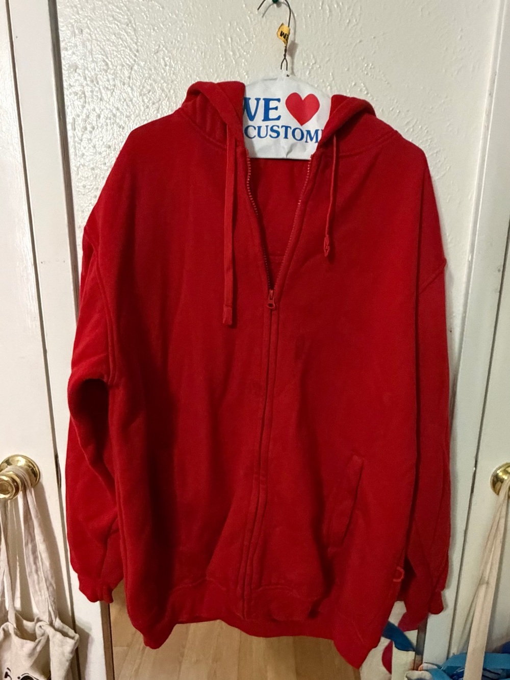 Unbranded Red Full-Zip Hoodie with Drawstring Hood